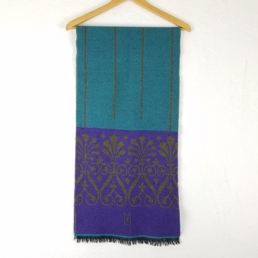 Yves Saint Laurent Scarves Wool Multi-Color Fringed 15"x60"
